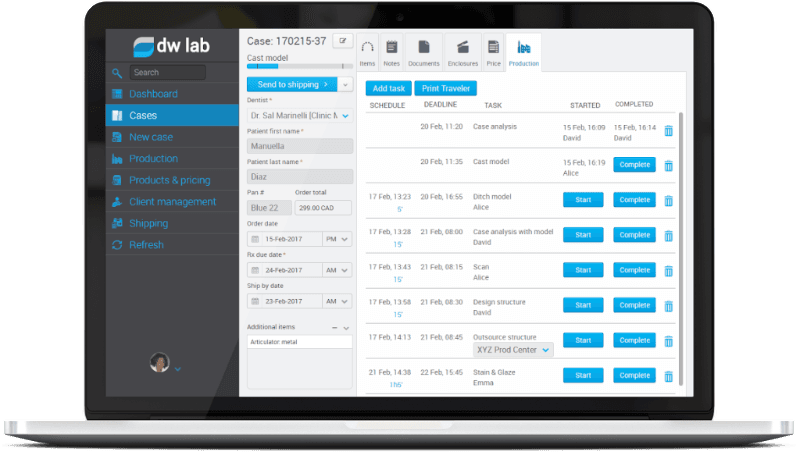 Dental lab management dashboard